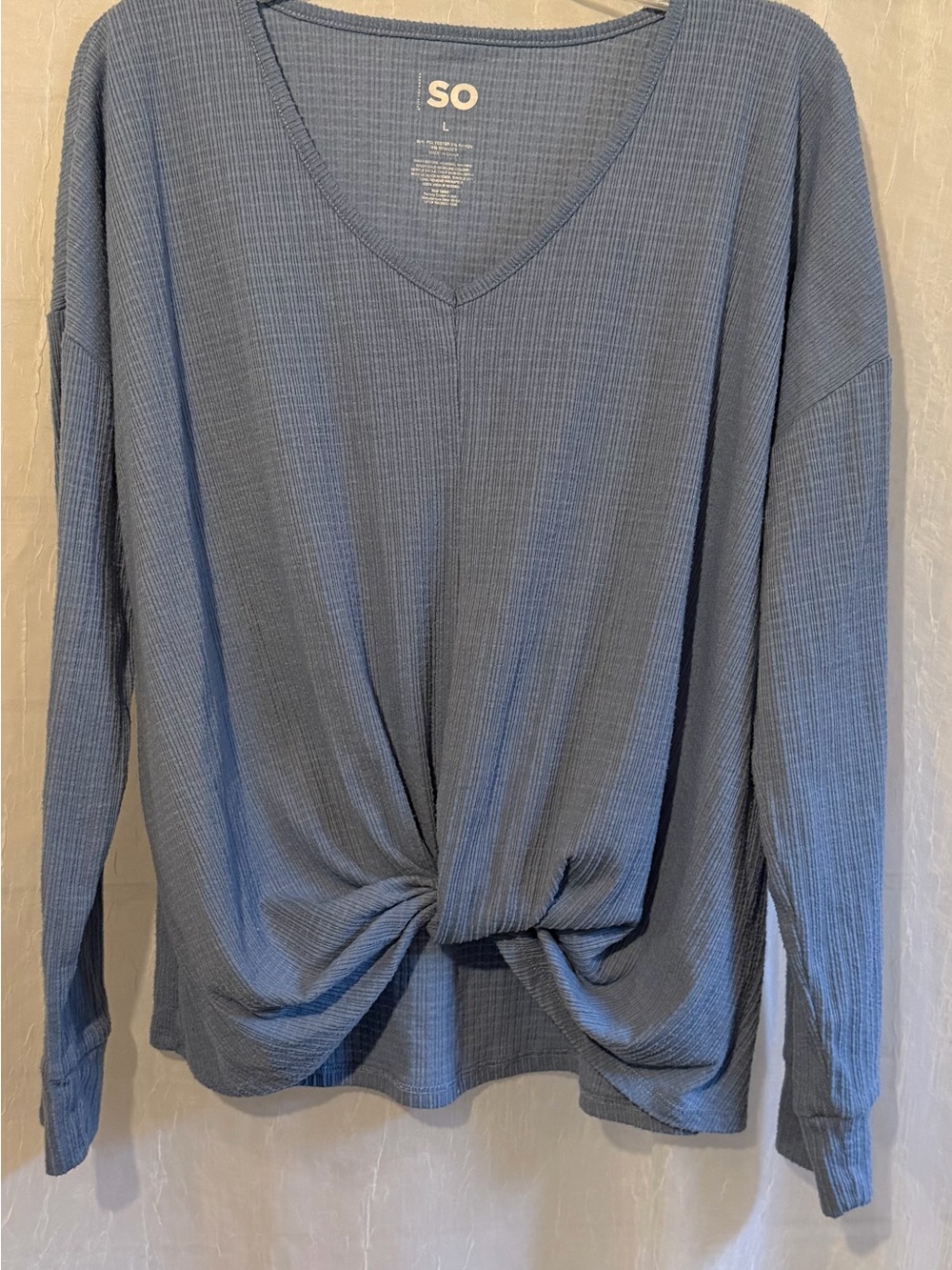 SO L Slate Blue Long Sleeve V-Neck Twist-Front Top